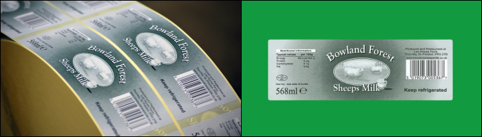 Self adhesive label printing for Bowland Forest Sheeps Milk Printed labels for Bowland Forest Sheeps Milk