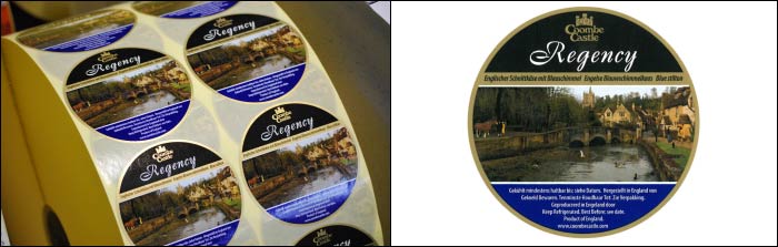 Label suppliers Etiquette create beautiful colour printed labels for Coombe Castle Cheeses Coombe Castle Regency Cheese printed labels
