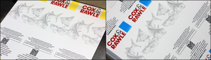 Printed labels for Cox and Rawle fishing hooks Label printing from Etiquette Labels