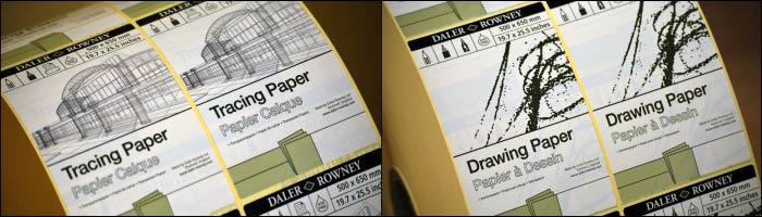 Etiquette label printers produce printed labels for Daler Rowney paper range Printed labels from Etiquette for Daler Rowney