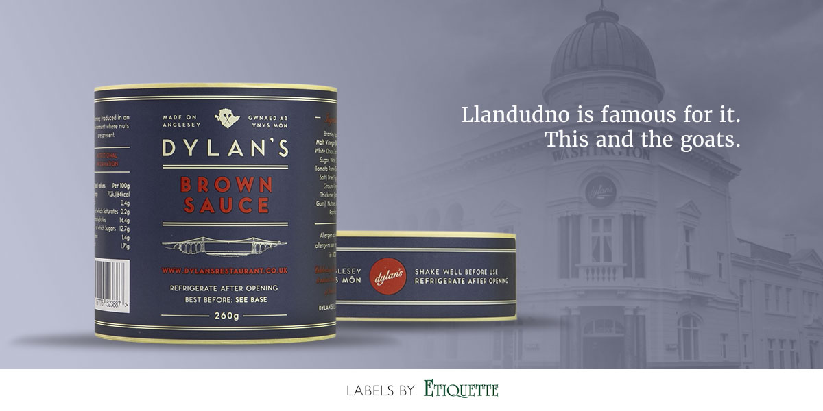 Printed, self-adhesive labels for sauce bottles for Dylan's Restaurant.