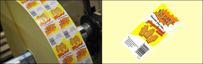 Label suppliers Etiquette produce printed labels for Frank Roberts bakery The Nibble Number printed self adhesive labels