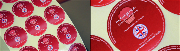 Indulgence Cupcakes printed labels from Etiquette
