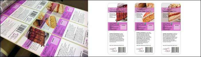 Label printing from Etiquette for the range of products from Maria's Cakes Etiquette's label printers have manufactured printed labels for Maria's Cakes