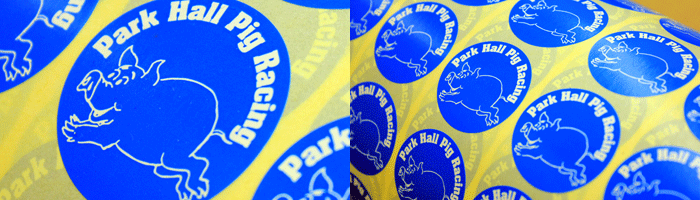 Printed labels for Park Hall Pig Racing