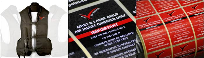 Etiquette supplies self adhesive labels for Point Two Air Jackets
