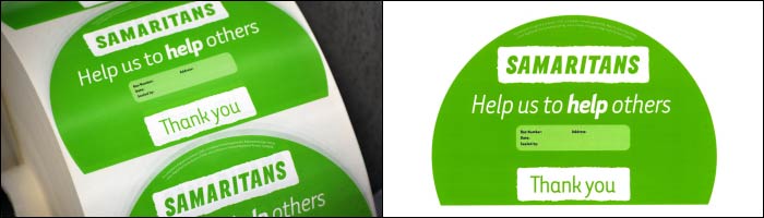 Printed labels for the The Samaritans Charitable Organisation Etiquette produce printed labels for The Samaritans charity