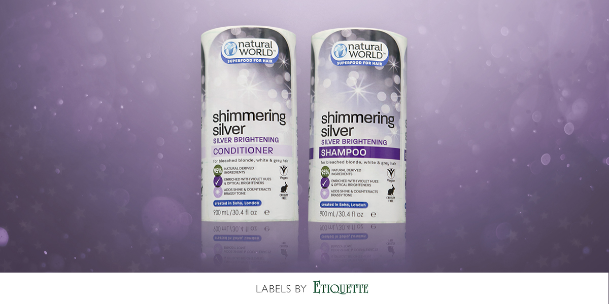 Printed self-adhesive labels for shampoo and conditioner bottles by Etiquette Labels
