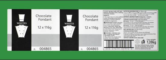 Printed Labels for White's Chocolate Fondant