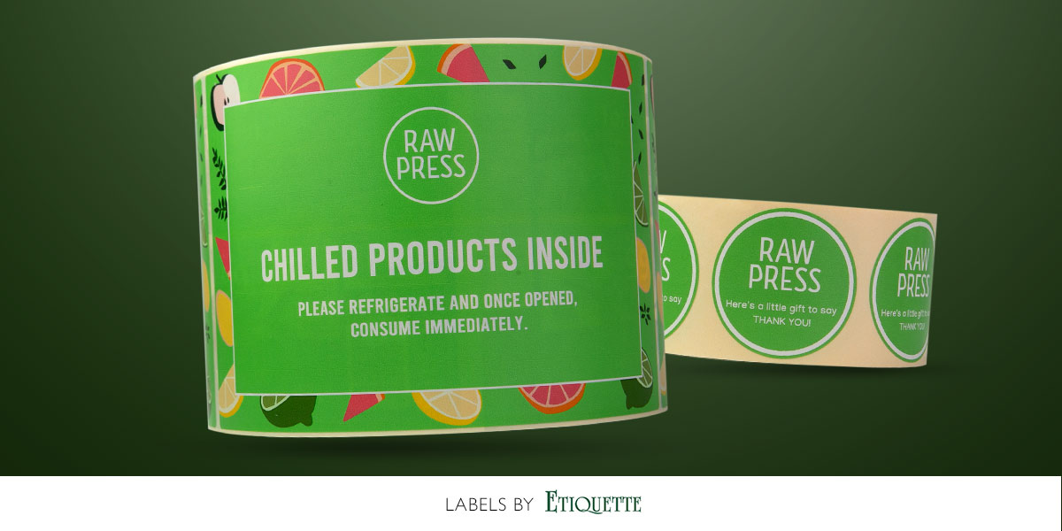 Digitally produced self-adhesive labels for Raw Press