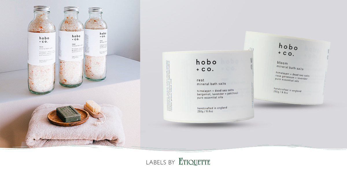 Iconic Candle Jar and Bath Salts Labels for Hobo + Co