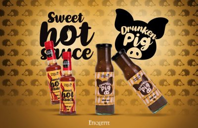 New printed labels for Hot Sauce and Whisky & Bacon Sauce from Happy Hedgehog Foods